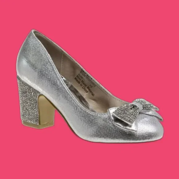 Badgley Mischka Little Kids Big Girls Medium Heel Dress Pump Shoes Silver Size 6