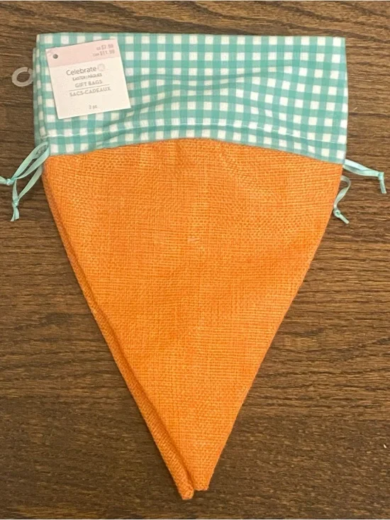 Celebrate It Easter Carrot Burlap Drawstring Gift Bags Set of 2