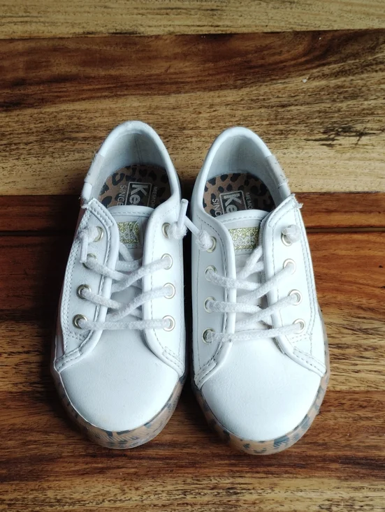 Keds Kickstart White Leather Sneaker with Leopard Sole Little Kid/Toddler Sz 8
