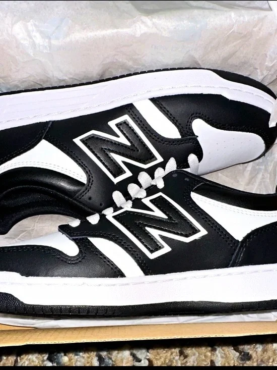 New Balance Kids 480 Classic Leather Sneakers - Black/White