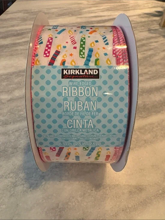 Kirkland Signature Wire-Edged birthday Candle Ribbon - 2.5 inches and 50 yards