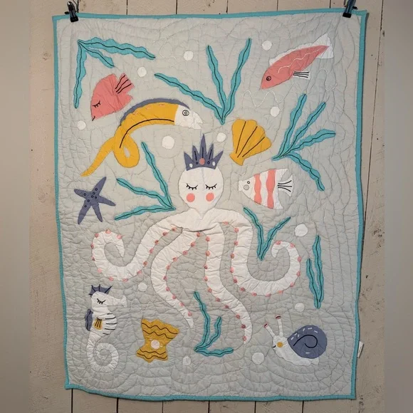 Crib Quilt by Crate&Barrel Kids - Underwater Theme - 46” x 36”