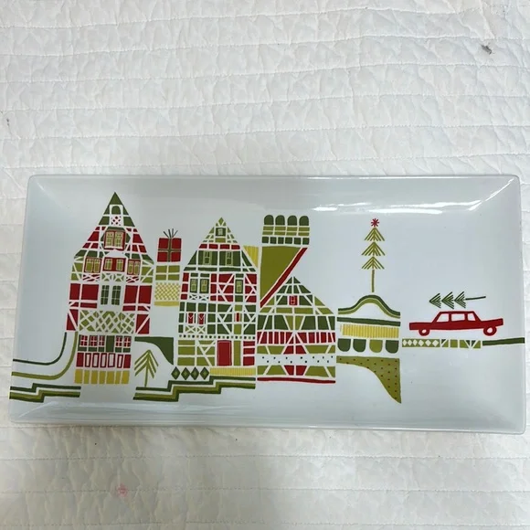 Festive Rectangular Ceramic Tray with Holiday Design 15