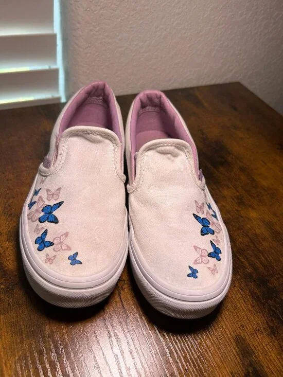 Purple and Blue Butterfly Vans, Little Girl Size 2