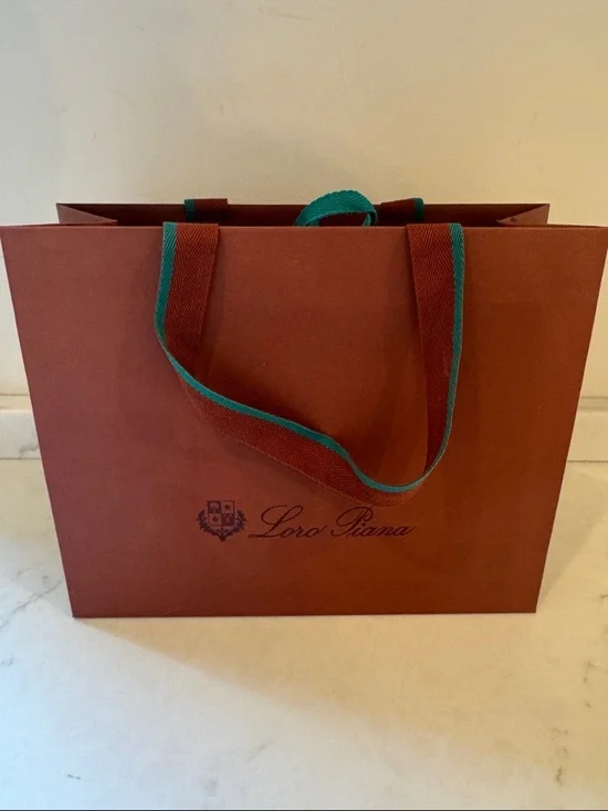 Loro Piana Brown shoppingBag with Teal-Trim Handles 12x9x5