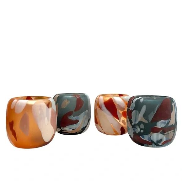 Crate And Barrel Contemporary Abstract Votive Glass Candle Holders Set Of 4