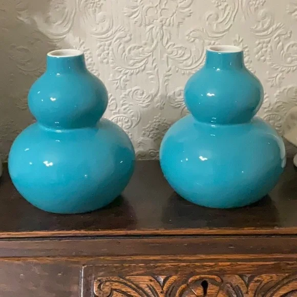 Pair of Crate and Barrel Teal vases