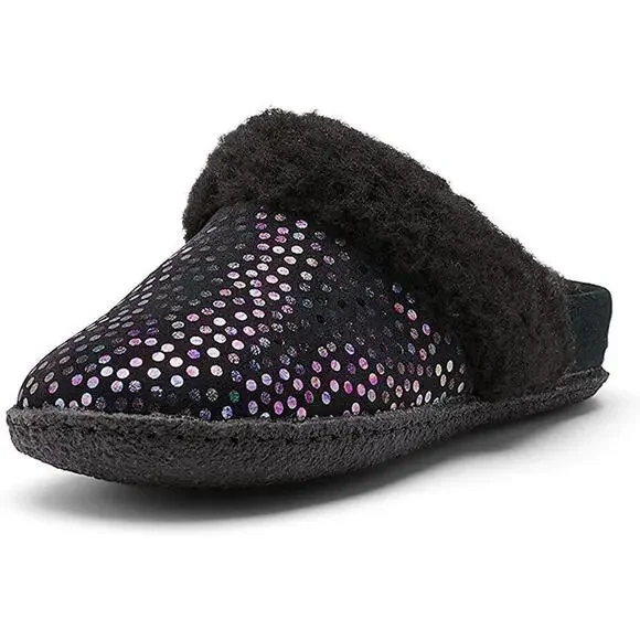 NEW Sorel Nariska Slide II Black Sparkle Slippers Fleece Lined Kids Girls Size 4