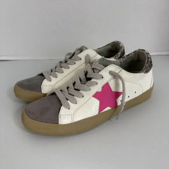 SHU SHOP Kids Paris Sneakers White Gray Pink Star Shoes Size 3