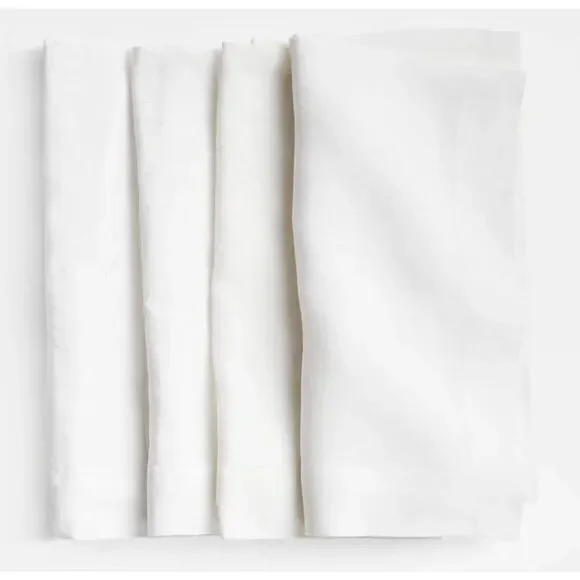 Crate & barrel Marin Crisp White EUROPEAN FLAX -Certified Linen Napkin, Set of 3