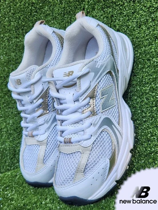 New Balance Big Girls Running White Metallic Gold Sneakers Shoes Size 5 Youth