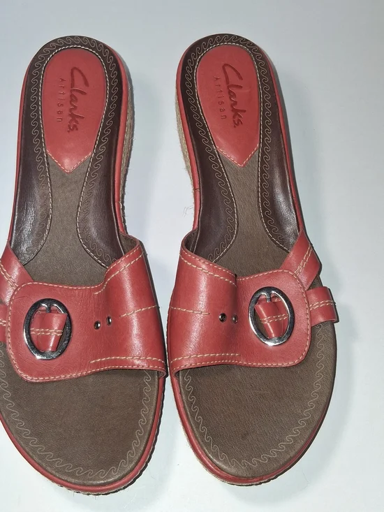 Clark's Artisan Red Leather Slide Sandals Women's US Size 8.5 M