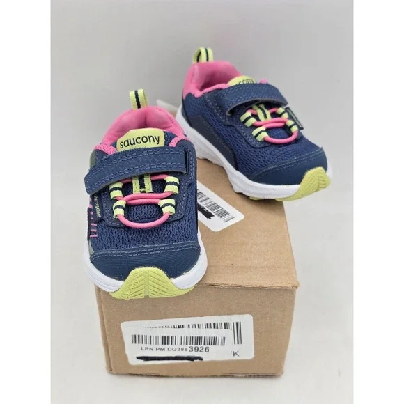Saucony Wind‎ A/C Pink Green Hook & Loop Running Sneakers Shoes Kids 4M