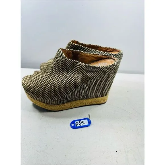 Jeffrey Campbell 2010s Virgo Fab Wedge Platform tweed jute leather slip on sz 7