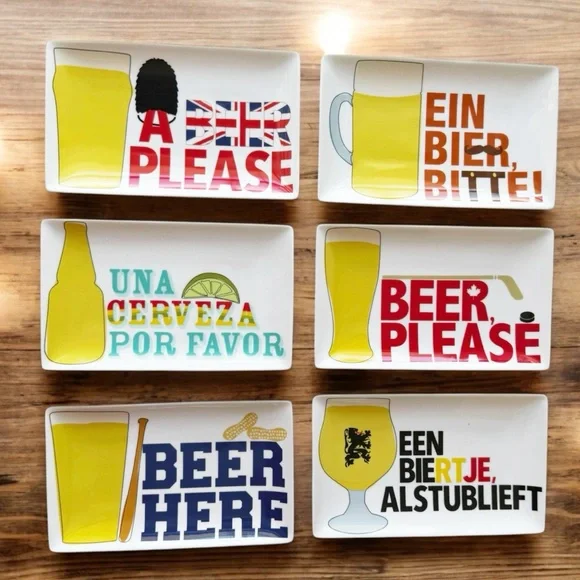 Crate and Barrel Around the World Beer Cocktail Plates - Set of 6