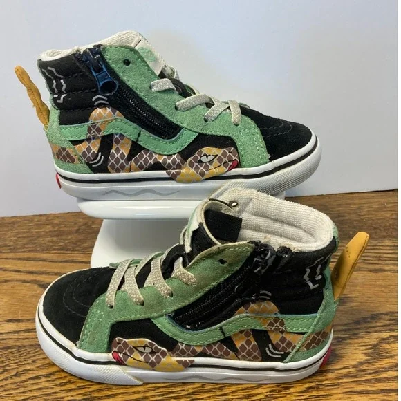 Vans Sk8-Hi Reissue V Toddler 8.0 Snake Green Black High Top Sneakers Zip 721454