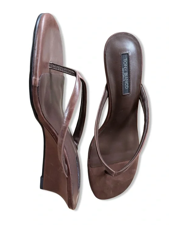 Tony Bianco Edgy wedges shoes sandals chocolate Brown thong Revolve 10