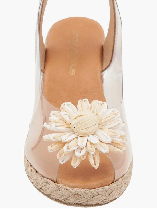 Andre Assous Clear Slingback Wedges with White Floral Accent