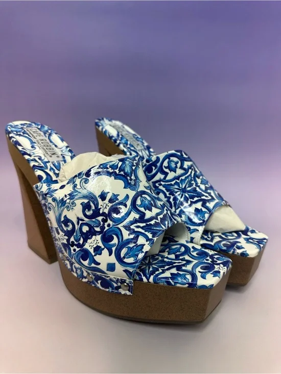 Cape Robbin Blue & White Patterned Platform Wedge Sandals