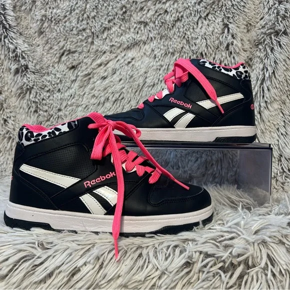Reebok X Heelys High Top‎ Shoe Youth 4 Womens 6 Black Pink Leopard NO WHEELS