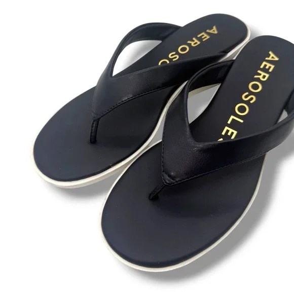 Aerosoles Navy Comfort Wedge Flip Flop/Thong Sandals Women's Size 6 Cushioned