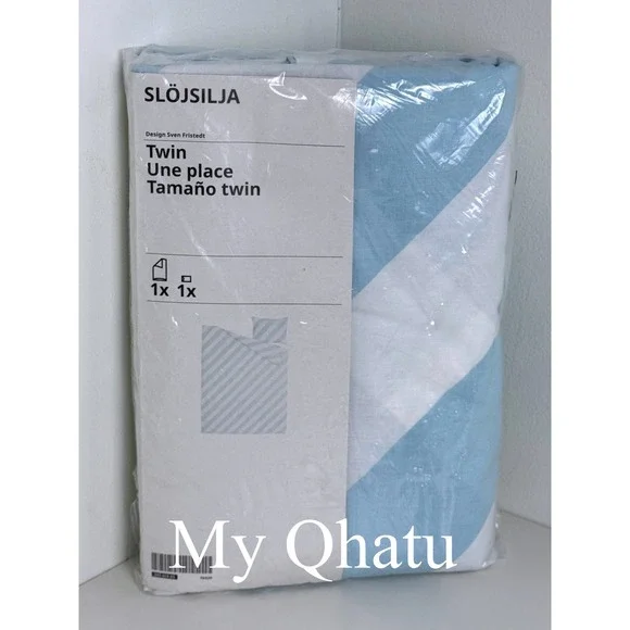 IKEA Slojsilja Twin Duvet Cover with Pillowcase Blue White Striped  205.614.05
