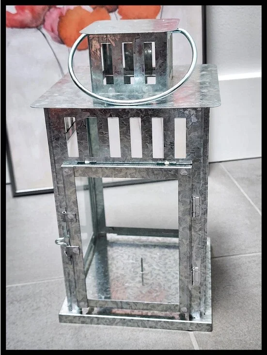 NWT IKEA Borbby Galvanized Metal Glass Lantern Pillar Candle String Light Floral