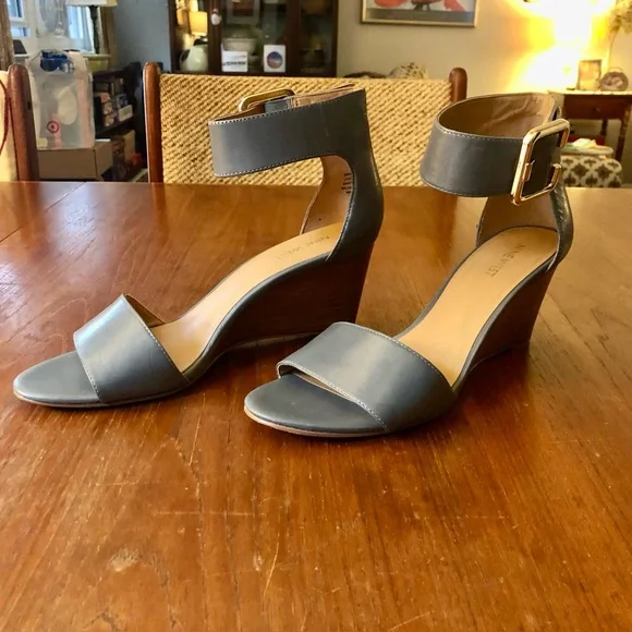 Nine West Gray Open-Toe Ankle-Strap Wedge Sandals