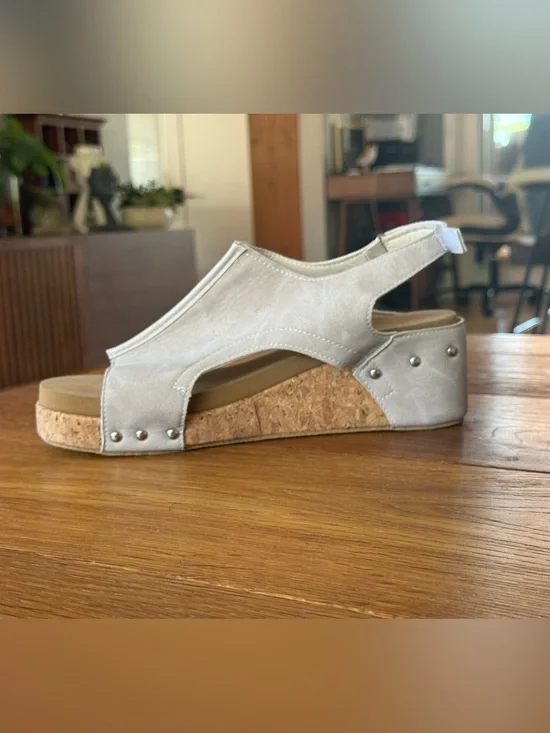Women's Cork Wedge Sandal - Light Beige Open-Toe Slingback
