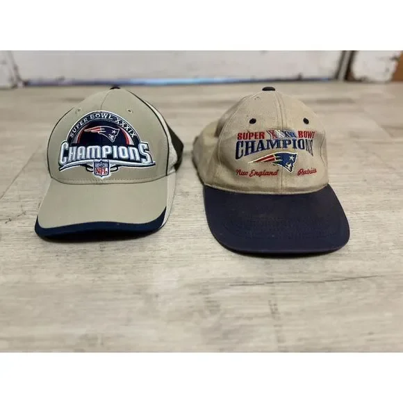 New England‎ Patriots Lot Of 2 Vtg Super Bowl Hats Adjustable Tom Brady Ty Law