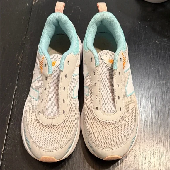 New Balance Kids' White and Light Blue Sneakers