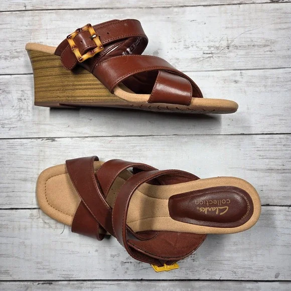 Clarks Collection Ultimate Comfort Wedge Sandal Women 10M Brown Leather Buckle