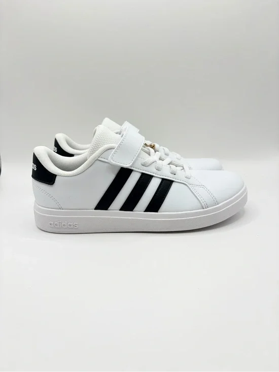 Adidas White Sneakers with Black Stripes