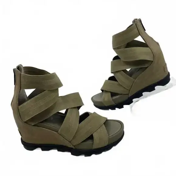 Sorel Green Strappy Wedges | Women’s US 8.5 Synthetic & Leather
