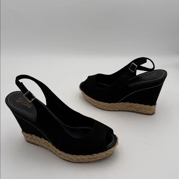 Brash Black Tan Wedge espadrilles Sandals women 12 casual vacation beach Y2K