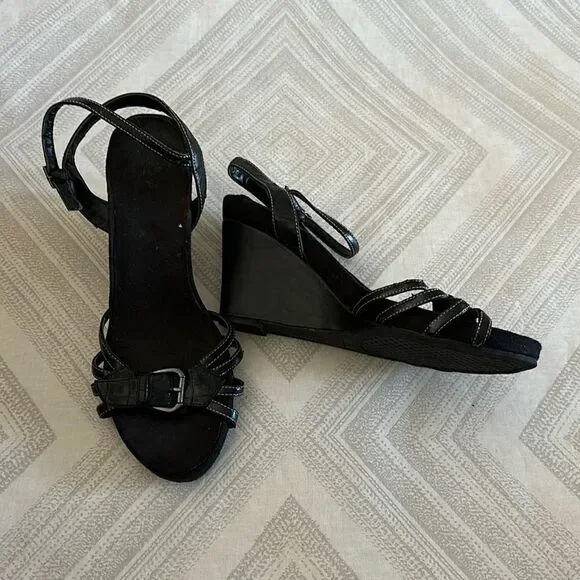 A2 Women’s Black Strappy Wedge Sandals - Size 10