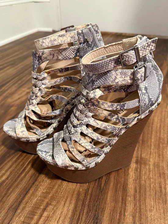 JustFab Snakeskin Print Gladiator Wedge