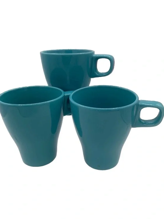 IKEA Fargrik Teal Ceramic Stackable Coffee Tea 8oz Cottagecore Mugs 3PC