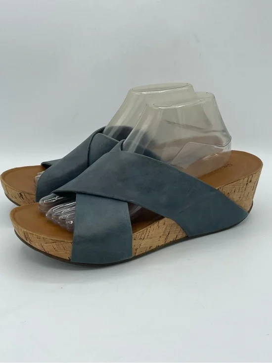 Chocolat Blu Melissa Cork Wedge Sandal with Blue Leather Crisscross Straps
