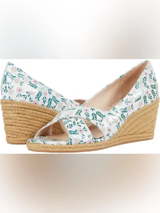 Jack Rogers Criss Cross Floral Wedge Sandals - Women's Espadrille size 8 NWT