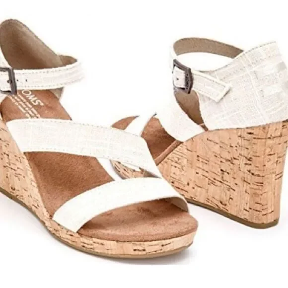 TOMS WOMEN'S CLARISSA WEDGES WHITE  TEXTILE NEW SZ 10 w/dust bag NWOT