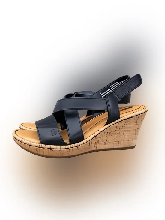 Børn Black Leather Cork Wedge Sandals Adjustable Straps Platform - 9