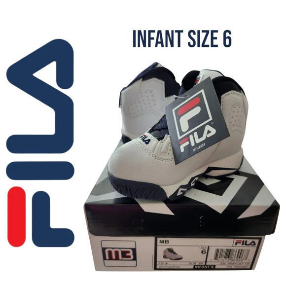 FILA MB 7BM01257-125 White/Navy/Red High Top Sneakers‎ Infant Size 6 NWT