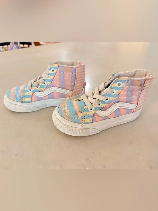 Vans Kids High-Top Sneakers in Pastel Pink, Blue & Purple