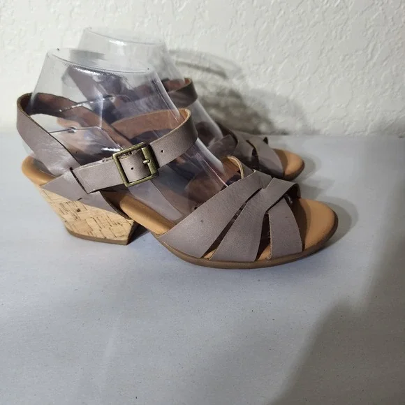 Korks by Kork-Ease Womens Taupe Leather Strappy Cork Wedge Sandals Ankle Strap