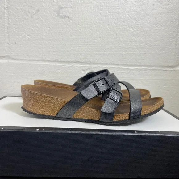 Papillio by Birkenstock Black Wedge Sandals Straps Slip On Women's 38 EU /7 US