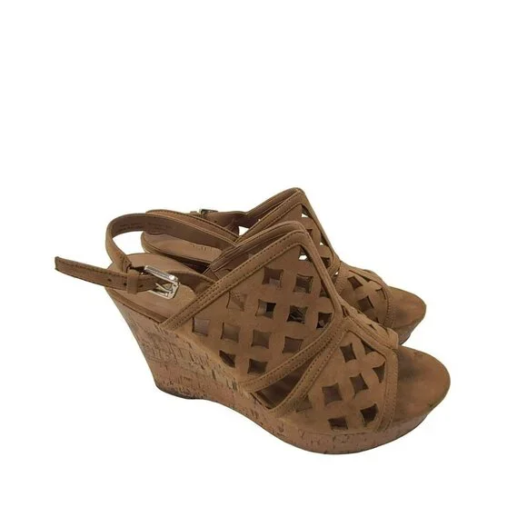 Franco Sarto Women's  Shea Dark Camel Wedge Sandal Brown Size 9M leather boho