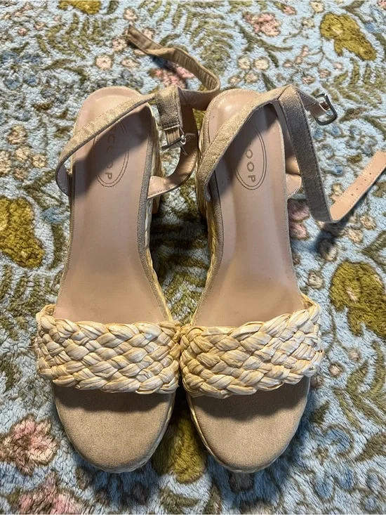 Neutral Braided Wedge Sandals with Ankle Strap