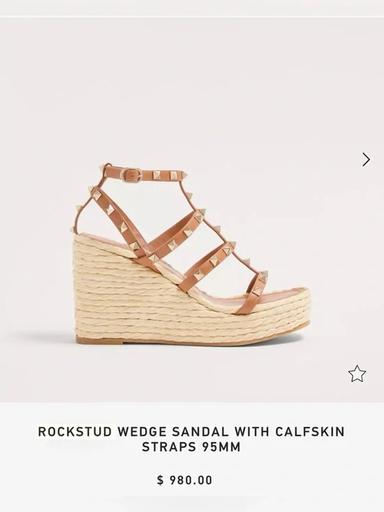 Valentino Tan Rockstud Espadrille Wedge Sandals