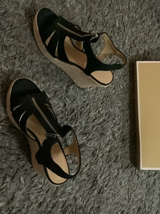 Michael Kors Black Wedge Sandals with Espadrille Platform